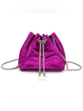 Pink Metalic Chain-Embellished Women's Crossbody Bag